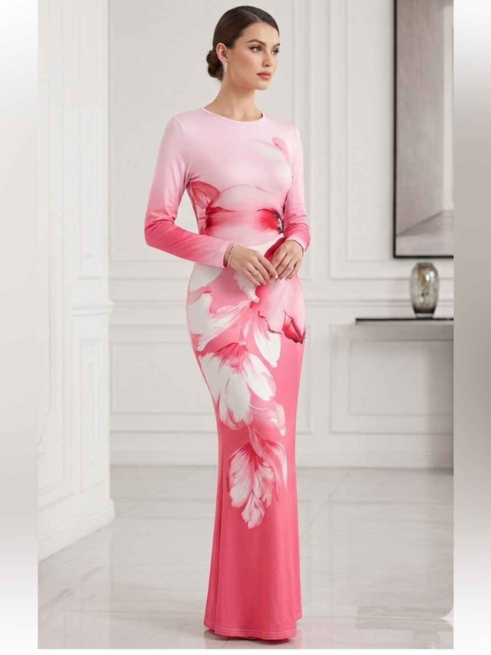 STYLEWE Pink Floral Long Sleeve Maxi Dress